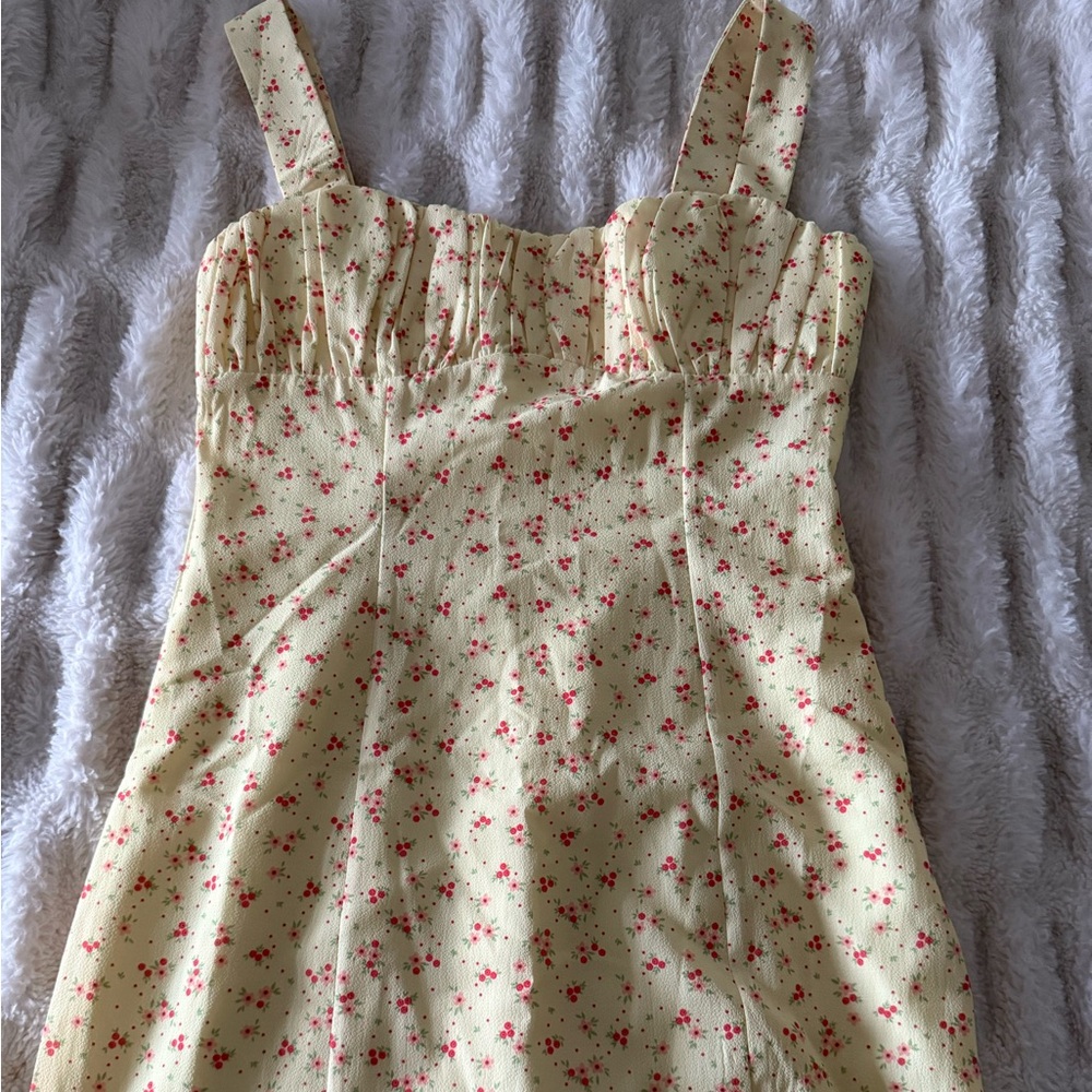 Princess Polly Yellow Dress with Red Floral Design